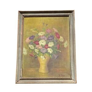 Early 20th Century “Petunias Floral Still Life” Oil Painting on Board Signed